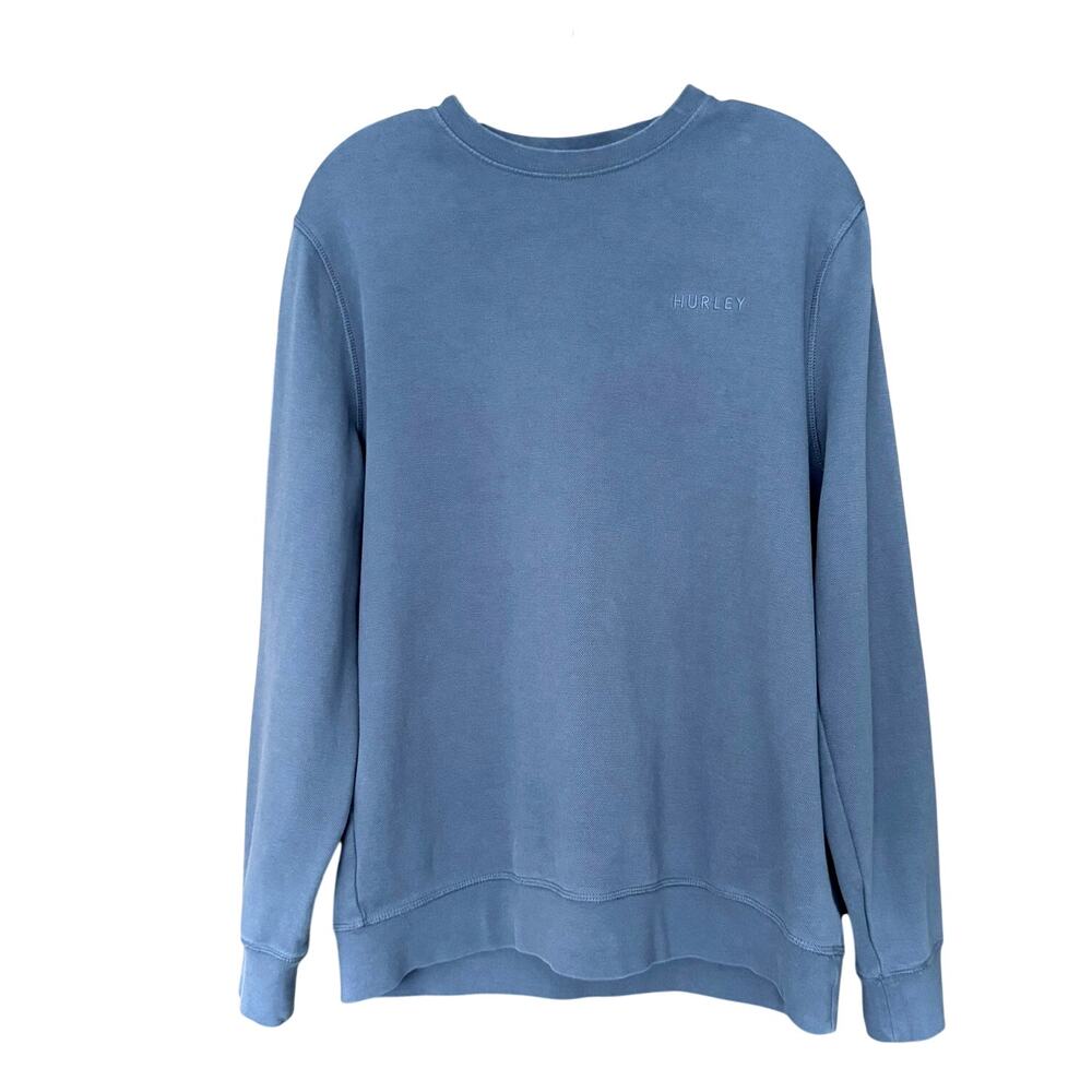 Hurley Mens Pique Crewneck Sweatshirt Slate Blue Cotton Blend Size Medium